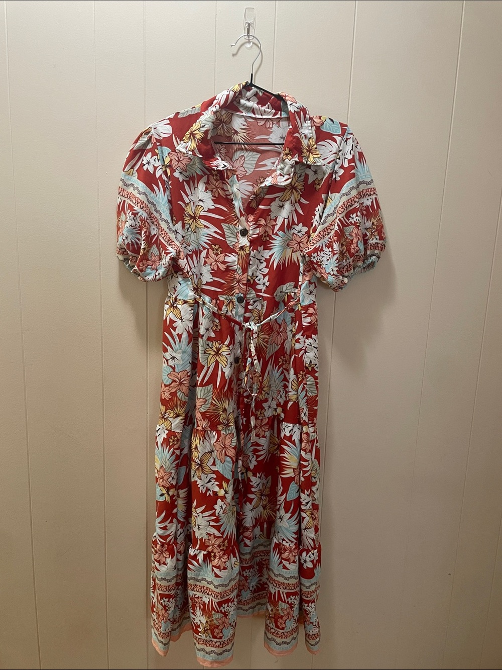 Button-Front Maxi Dress in Rust Floral